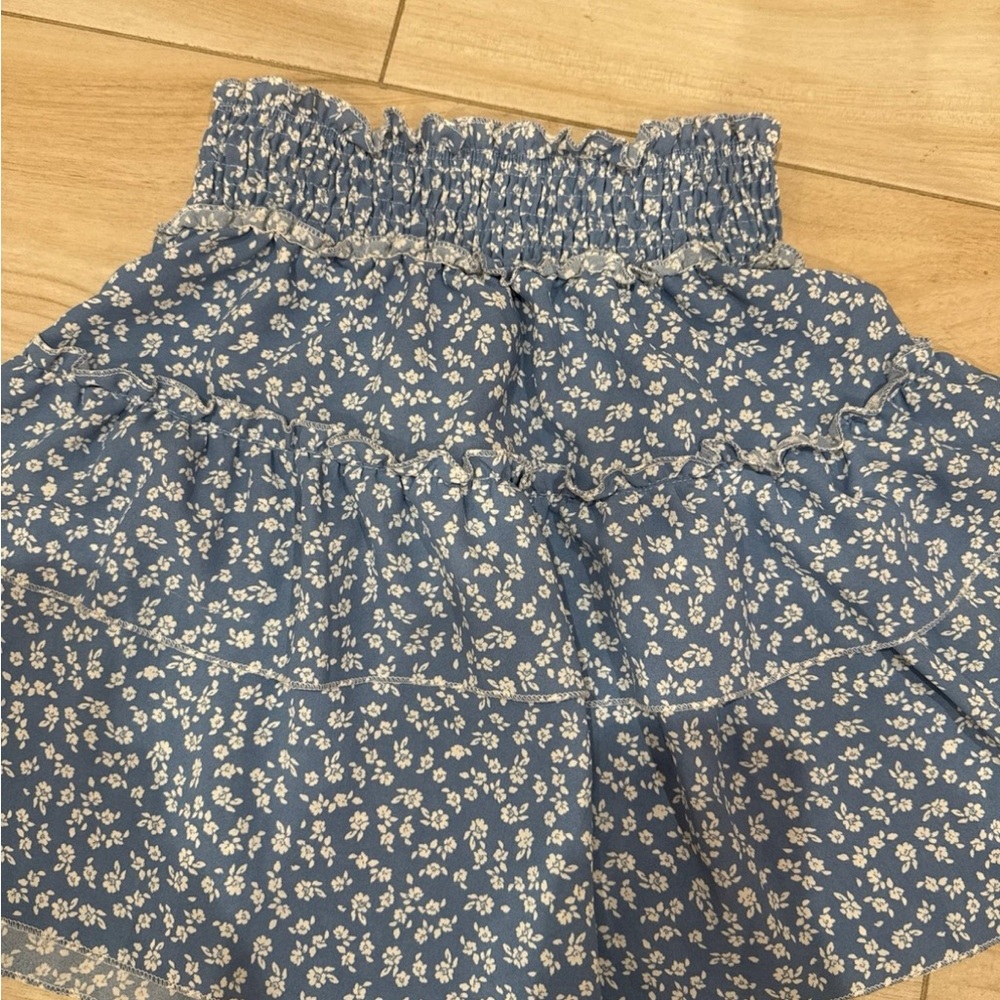Blue Floral Ruffle Skirt